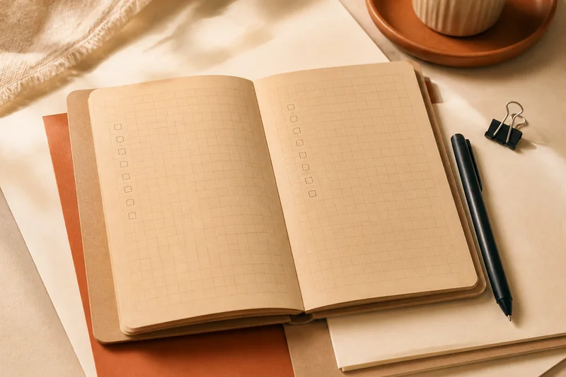 Open grid notebook for an expense-tracking structure