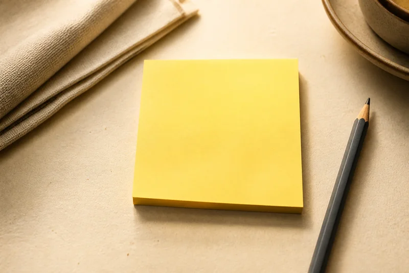 Blank yellow note prepared for a focused question